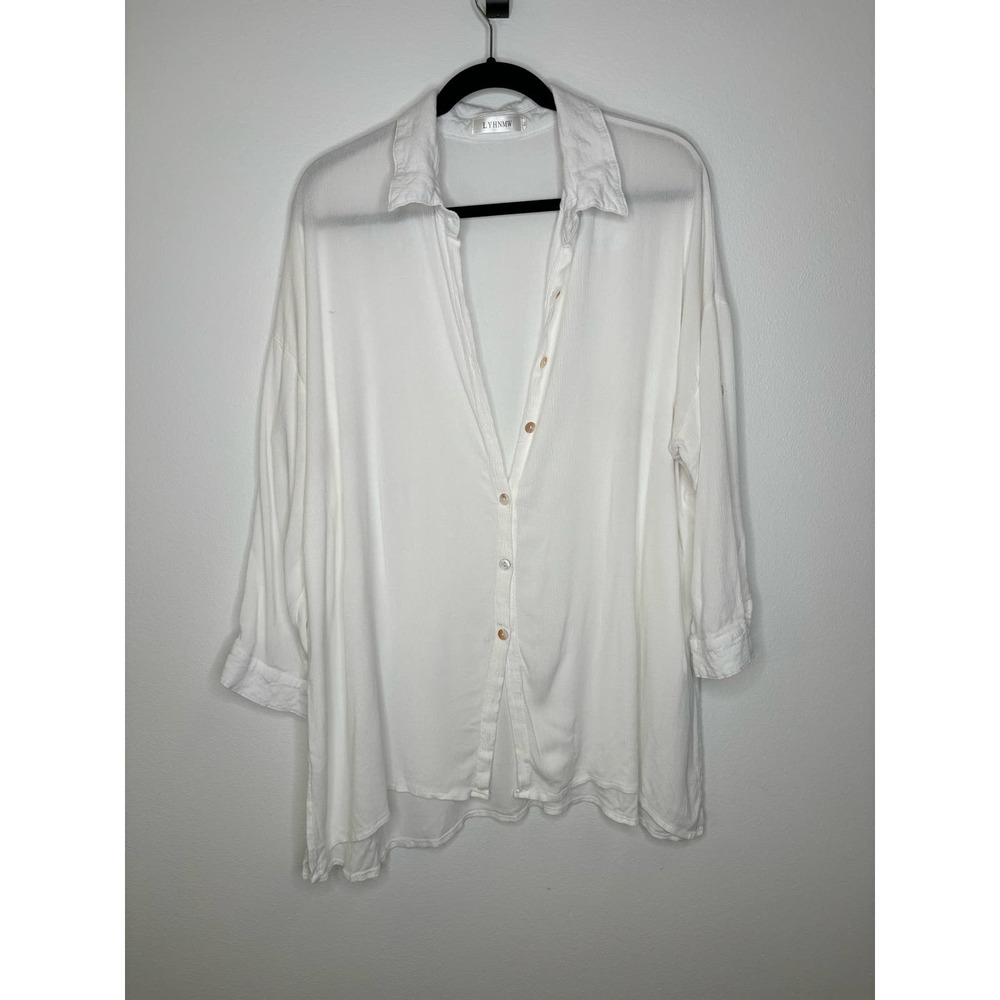 Gauzy white button down cover-up XL